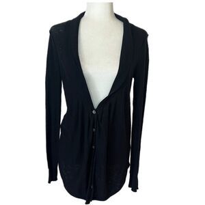 Free People Black Cardigan Sweater. Button Up, Gathered Back. Sz S. Good Cond!